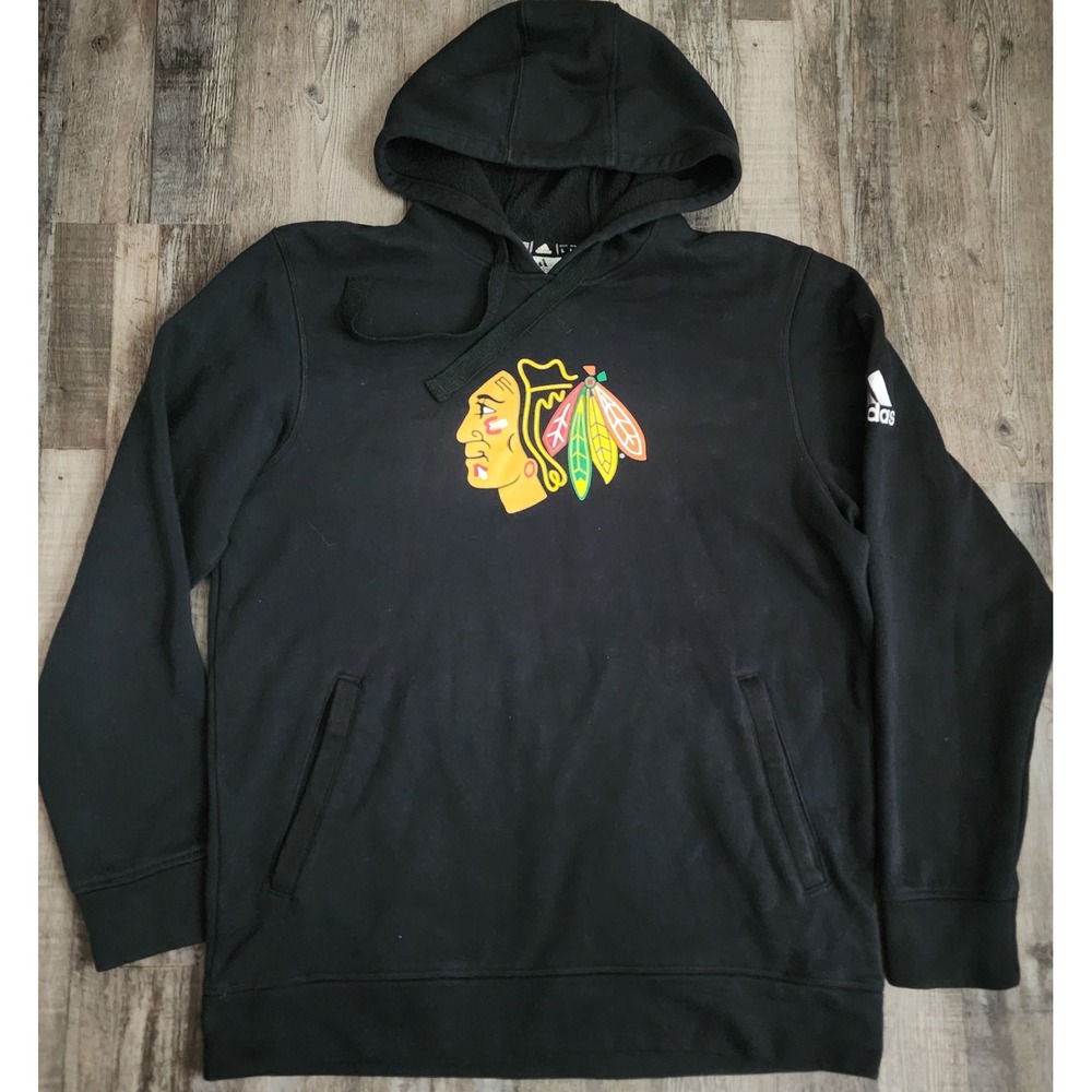 Adidas Chicago Blackhawks Hoodie Mens Large Black NHL Pullover Sweatshirt